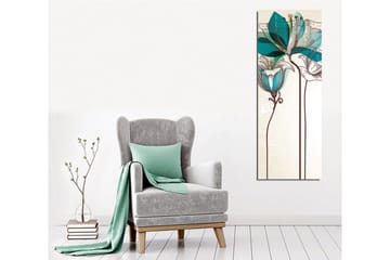 Lerretsbilde - Grafisk blomsterillustrasjon med turkise gjennomsiktige blader og brun linjetegning - Beige / Brun / Turkis - Interiør - Maleri & posters - Lerretsbilder