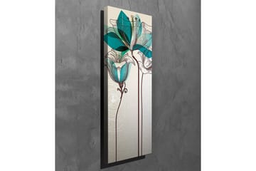 Lerretsbilde - Grafisk blomsterillustrasjon med turkise gjennomsiktige blader og brun linjetegning - Beige / Brun / Turkis - Interiør - Maleri & posters - Lerretsbilder