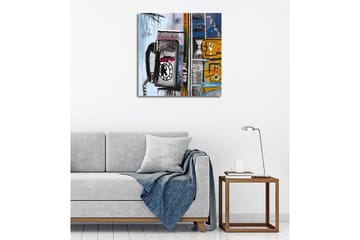 Lerretsbilde - Grafisk komposisjon med telefon og abstrakte figurer - Blå / Svart / Gul - Interiør - Maleri & posters - Lerretsbilder