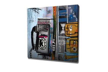 Lerretsbilde - Grafisk komposisjon med telefon og abstrakte figurer - Blå / Svart / Gul - Interiør - Maleri & posters - Lerretsbilder