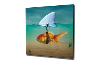 Lerretsbilde - Gullfisk med finne som svømmer i klart vann - Turkis / Oransje / Beige - Interiør - Maleri & posters - Lerretsbilder