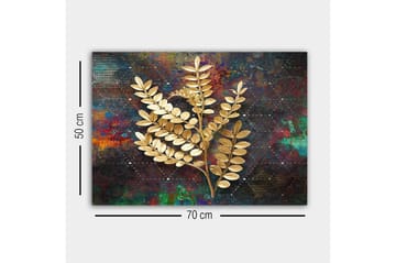 Lerretsbilde - Gyldne kvister av løvverk mot en fargerik bakgrunn - Gull / Mørk blå / Grønn - Interiør - Maleri & posters - Lerretsbilder