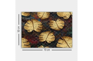 Lerretsbilde - Gyldne monsterablader mot en mørk bakgrunn - Gull / Mørk blå / Rød - Interiør - Maleri & posters - Lerretsbilder