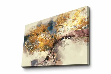 Lerretsbilde - Gyldne tregrener mot en myk bakgrunn - Gull / Brun / Blå - Interiør - Maleri & posters - Lerretsbilder