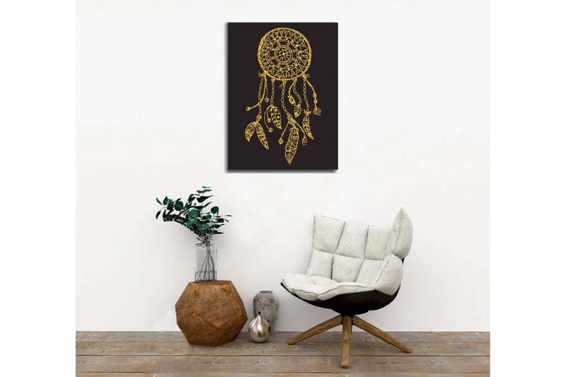 Lerretsbilde - Gyllen drømmefanger med detaljerte mønstre og anheng - Gull / Svart - Interiør - Maleri & posters - Lerretsbilder