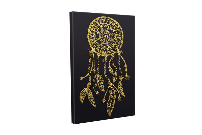 Lerretsbilde - Gyllen drømmefanger med detaljerte mønstre og anheng, Gull / Svart