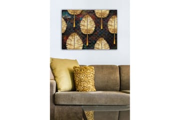 Lerretsbilde - Gylne blader i et mønstret arrangement - Gull / Mørk blå / Grønn - Interiør - Maleri & posters - Lerretsbilder