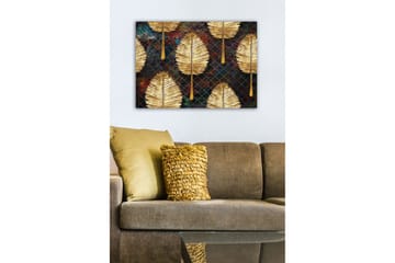 Lerretsbilde - Gylne blader i et mønstret arrangement - Gull / Mørk blå / Grønn - Interiør - Maleri & posters - Lerretsbilder