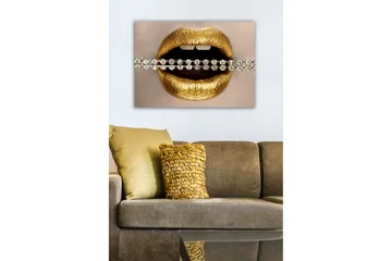 Lerretsbilde - Gylne lepper med glitrende kjede - Gull / Sølv - Interiør - Maleri & posters - Lerretsbilder