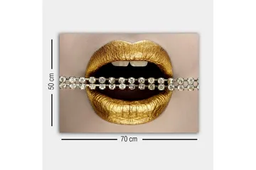 Lerretsbilde - Gylne lepper med glitrende kjede - Gull / Sølv - Interiør - Maleri & posters - Lerretsbilder