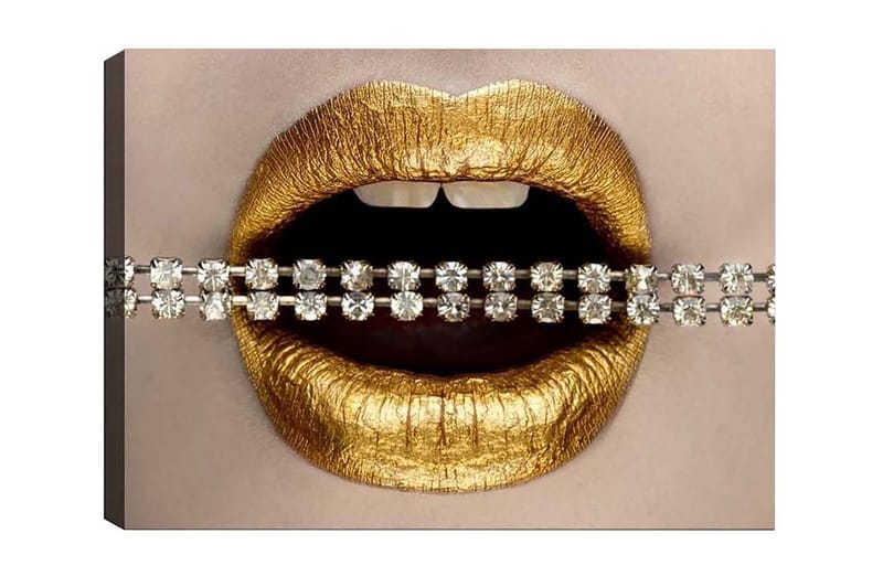 Lerretsbilde - Gylne lepper med glitrende kjede, Gull / Sølv