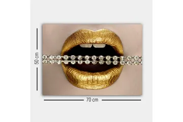 Lerretsbilde - Gylne lepper med glitrende kjede - Gull / Sølv - Interiør - Maleri & posters - Lerretsbilder