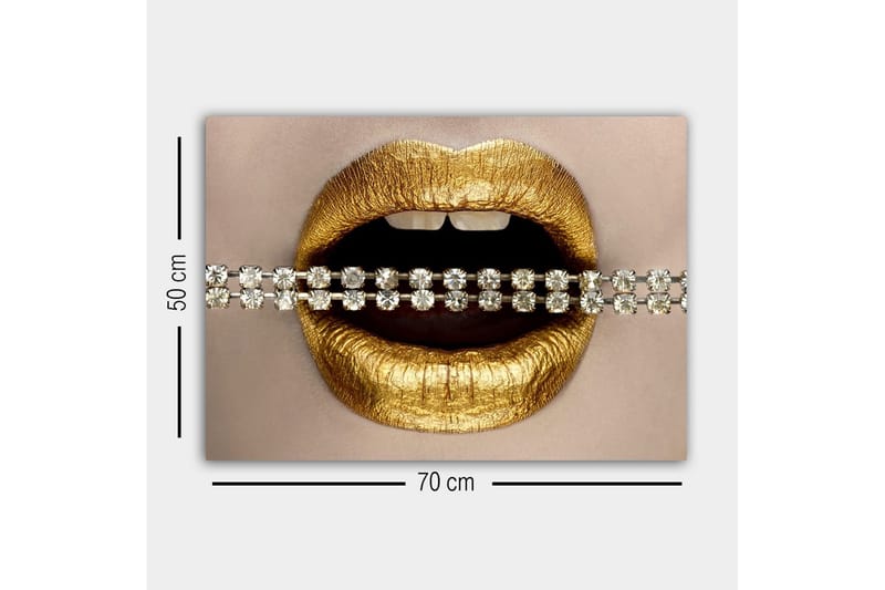 Lerretsbilde - Gylne lepper med glitrende kjede - Gull / Sølv - Interiør - Maleri & posters - Lerretsbilder