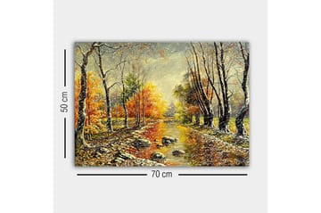 Lerretsbilde - Høstlandskap med fargerike trær og en speilblank elv - Oransje / Grønn / Brun - Interiør - Maleri & posters - Lerretsbilder