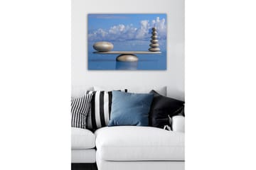 Lerretsbilde - Harmonisk balanse av steiner på en plattform - Lys blå / Beige / Grå - Interiør - Maleri & posters - Lerretsbilder