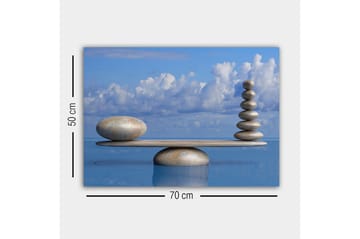 Lerretsbilde - Harmonisk balanse av steiner på en plattform - Lys blå / Beige / Grå - Interiør - Maleri & posters - Lerretsbilder