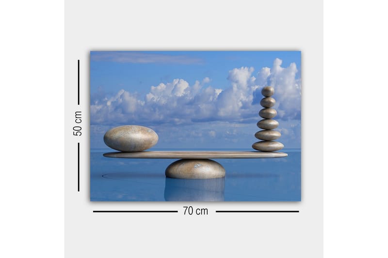 Lerretsbilde - Harmonisk balanse av steiner på en plattform - Lys blå / Beige / Grå - Interiør - Maleri & posters - Lerretsbilder