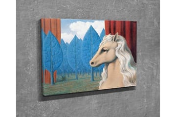 Lerretsbilde - Hestehode med hvit manke i et drømmeaktig skogsmiljø - Blå / Rød / Beige - Interiør - Maleri & posters - Lerretsbilder