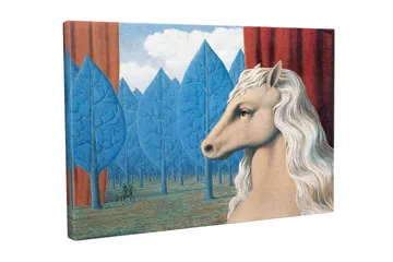 Lerretsbilde - Hestehode med hvit manke i et drømmeaktig skogsmiljø - Blå / Rød / Beige - Interiør - Maleri & posters - Lerretsbilder