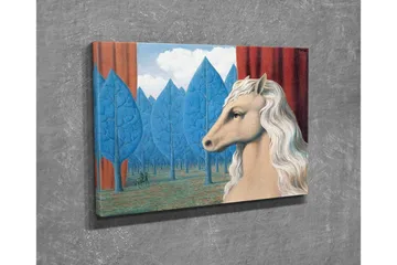 Lerretsbilde - Hestehode med hvit manke i et drømmeaktig skogsmiljø - Blå / Rød / Beige - Interiør - Maleri & posters - Lerretsbilder