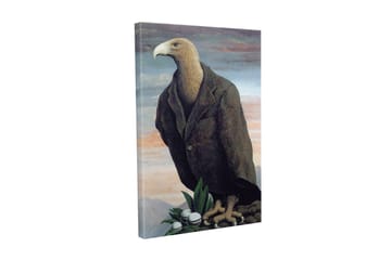 Lerretsbilde - Humanisert ørn i dress som står på en klippe - Mørk brun / Grønn / Lys blå - Interiør - Maleri & posters - Lerretsbilder