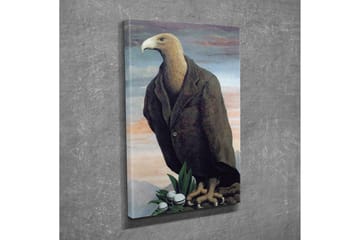 Lerretsbilde - Humanisert ørn i dress som står på en klippe - Mørk brun / Grønn / Lys blå - Interiør - Maleri & posters - Lerretsbilder