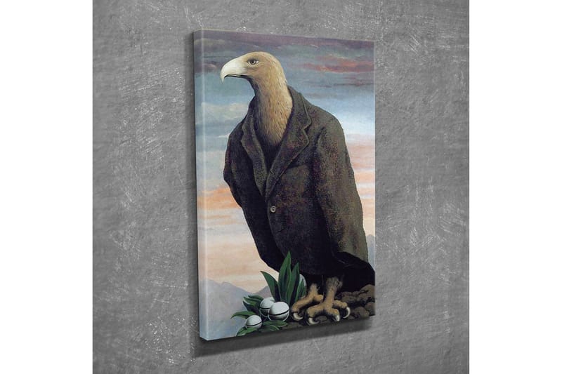 Lerretsbilde - Humanisert ørn i dress som står på en klippe - Mørk brun / Grønn / Lys blå - Interiør - Maleri & posters - Lerretsbilder