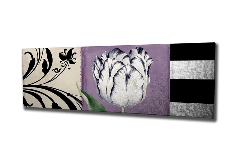 Lerretsbilde - Hvit tulipan mot lilla bakgrunn, Hvit / Lilla / Svart
