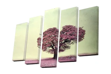 Lerretsbilde i 5 deler 82x50 cm - Blomstrende trær i rosa nyanser - Rosa / Grønn / Beige - Interiør - Maleri & posters - Lerretsbilder
