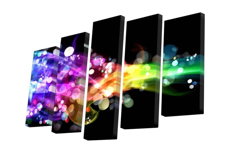 Lerretsbilde i 5 deler 82x50 cm - Fargerik abstrakt komposisjon med klare, flytende linjer - Lilla / Grønn / Gul - Interiør - Maleri & posters - Lerretsbilder