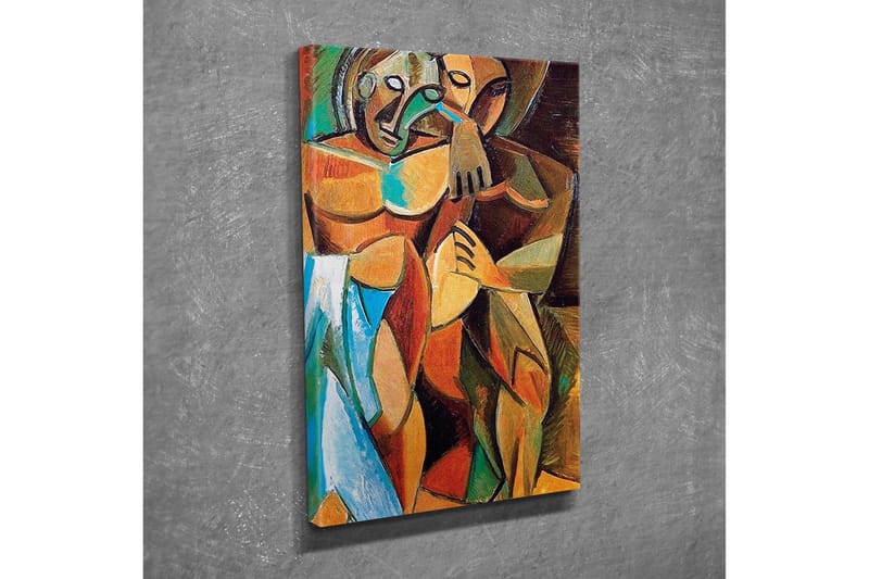 Lerretsbilde - Intimt par i en omfavnende gest - Brun / Grønn / Blå - Interiør - Maleri & posters - Lerretsbilder