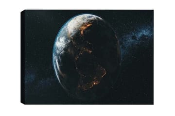Lerretsbilde - Jorden sett fra verdensrommet med lys som fremhever byene - Blå / Grønn / Svart - Interiør - Maleri & posters - Lerretsbilder