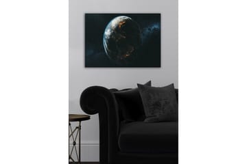 Lerretsbilde - Jorden sett fra verdensrommet med lys som fremhever byene - Blå / Grønn / Svart - Interiør - Maleri & posters - Lerretsbilder