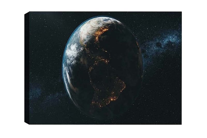 Lerretsbilde - Jorden sett fra verdensrommet med lys som fremhever byene, Blå / Grønn / Svart