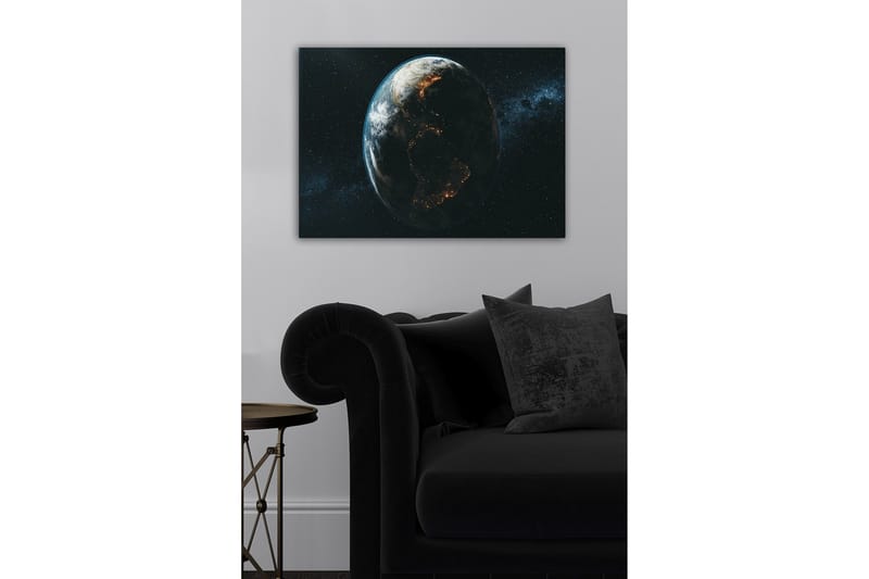 Lerretsbilde - Jorden sett fra verdensrommet med lys som fremhever byene - Blå / Grønn / Svart - Interiør - Maleri & posters - Lerretsbilder