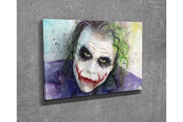 Lerretsbilde - Karakterbilde av en joker med dramatisk sminke og uttrykksfulle øyne - Lilla / Grønn / Hvit - Interiør - Maleri & posters - Lerretsbilder