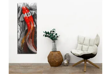 Lerretsbilde - Karpe med lys rød farge som svømmer i et dempet miljø - Rød / Svart / Grå - Interiør - Maleri & posters - Lerretsbilder