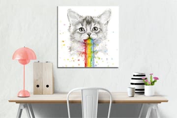 Lerretsbilde - Katt med regnbuefarget oppkast - Grå / Regnbue (rød / Oransje - Interiør - Maleri & posters - Lerretsbilder