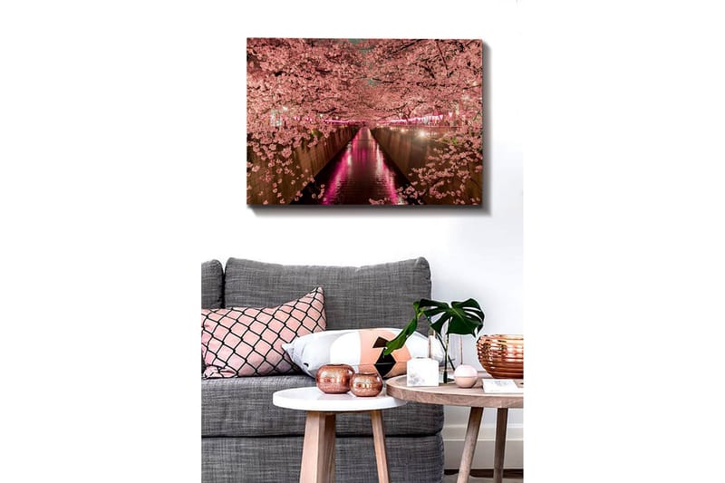 Lerretsbilde - Kirsebærblomster ved en kanal - Rosa / Grønn / Lilla - Interiør - Maleri & posters - Lerretsbilder
