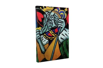 Lerretsbilde - Kongelig figur med et trist uttrykk og detaljert krone - Grønn / Rød / Blå - Interiør - Maleri & posters - Lerretsbilder