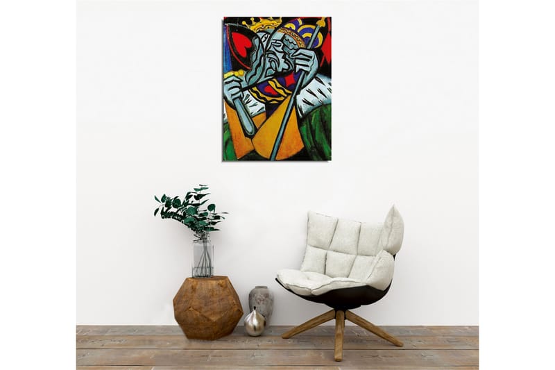 Lerretsbilde - Kongelig figur med et trist uttrykk og detaljert krone - Grønn / Rød / Blå - Interiør - Maleri & posters - Lerretsbilder