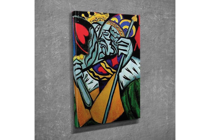 Lerretsbilde - Kongelig figur med et trist uttrykk og detaljert krone - Grønn / Rød / Blå - Interiør - Maleri & posters - Lerretsbilder