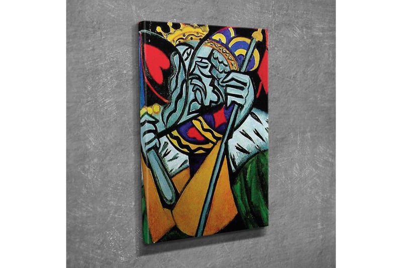 Lerretsbilde - Kongelig figur med et trist uttrykk og detaljert krone - Grønn / Rød / Blå - Interiør - Maleri & posters - Lerretsbilder