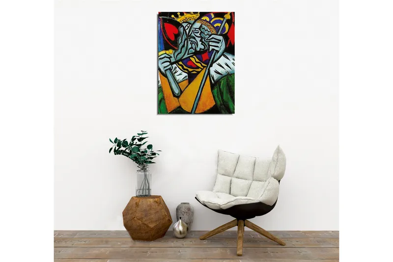 Lerretsbilde - Kongelig figur med et trist uttrykk og detaljert krone - Grønn / Rød / Blå - Interiør - Maleri & posters - Lerretsbilder