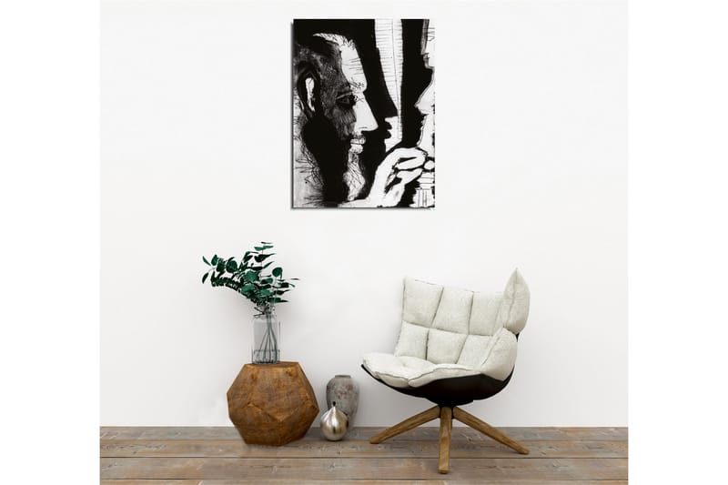 Lerretsbilde - Kontrastfylt portrett av to ansikter i dialog - Svart / Hvit - Interiør - Maleri & posters - Lerretsbilder