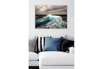 Lerretsbilde - Kraftig bølge som bryter mot overflaten - Turkis / Mørk blå / Grå - Interiør - Maleri & posters - Lerretsbilder