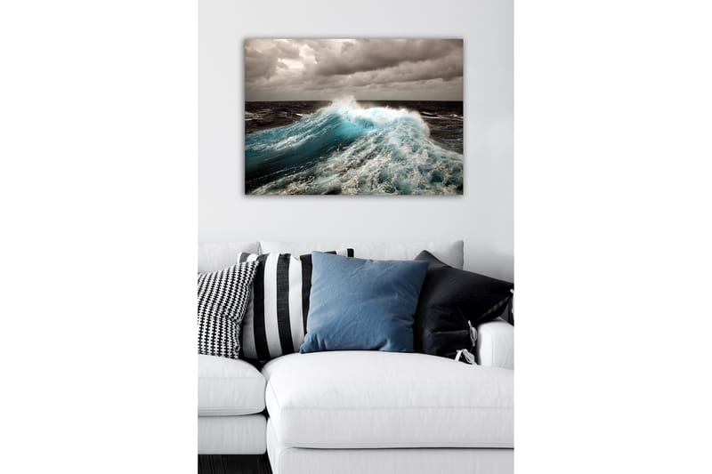 Lerretsbilde - Kraftig bølge som bryter mot overflaten - Turkis / Mørk blå / Grå - Interiør - Maleri & posters - Lerretsbilder