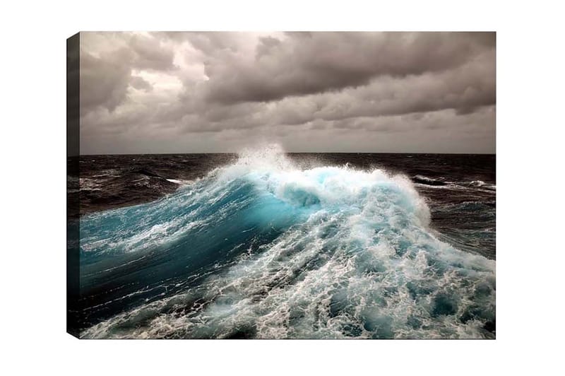 Lerretsbilde - Kraftig bølge som bryter mot overflaten, Turkis / Mørk blå / Grå