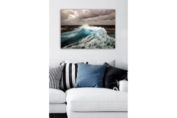 Lerretsbilde - Kraftig bølge som bryter mot overflaten - Turkis / Mørk blå / Grå - Interiør - Maleri & posters - Lerretsbilder