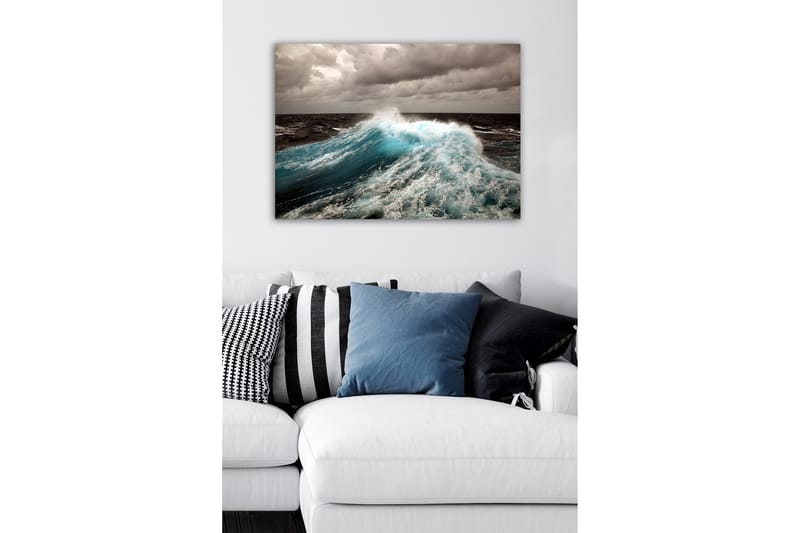 Lerretsbilde - Kraftig bølge som bryter mot overflaten - Turkis / Mørk blå / Grå - Interiør - Maleri & posters - Lerretsbilder